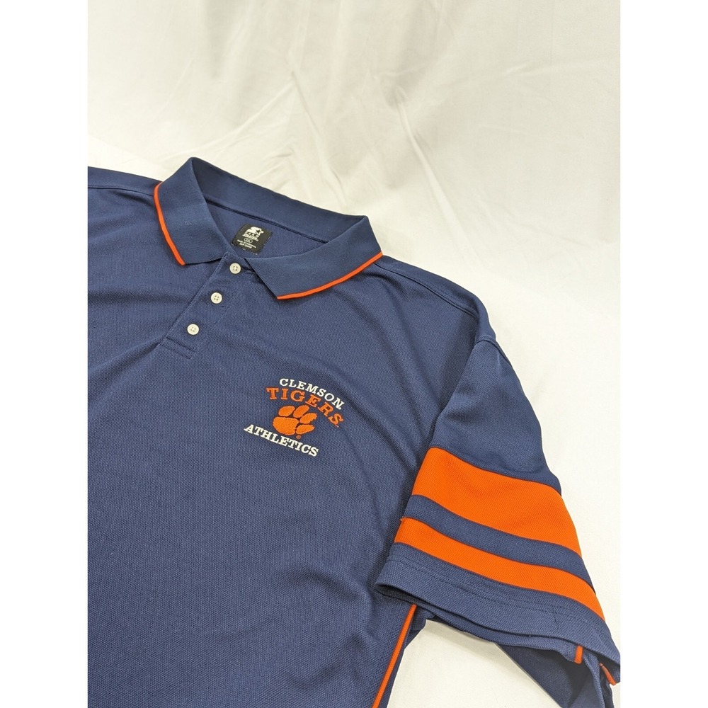 Vintage Fclemson Tigers Starter Polo‎ 3XL Mens Blue Orange Short Sleeve Logo Tee